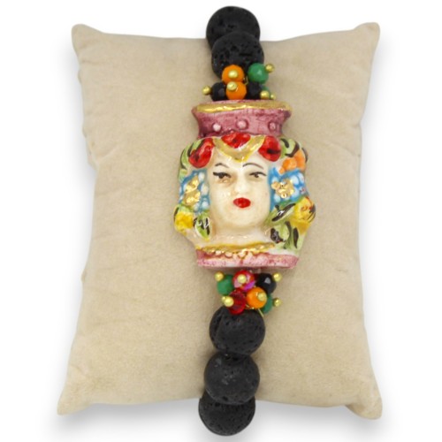 Armband met lavastenen bollen, ca. 18 cm lang. Siciliaanse Moorse kop, keramiek uit Caltagirone, 24-karaats gouden email 2