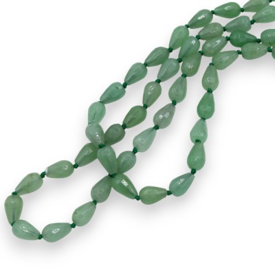 Collana doppio filo di Giada taglio a goccia, h 78 cm ca. Tris di Piastrelle in pietra lavica con cristalli e maioliche 