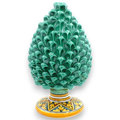 Sicilian Pine Cone in Caltagirone Ceramic, Verdigris, 2 sizes (1 Unit) with Flower and Geometric Decoration - 