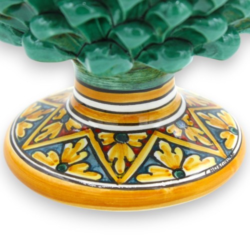 Sicilian Pine Cone in Caltagirone Ceramic, Verdigris, 2 sizes (1 Unit) with Flower and Geometric Decoration -  2