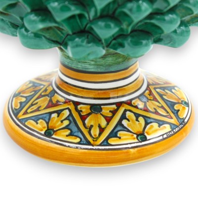 Siciliaanse dennenappel in Caltagirone keramiek, Verdigris, 2 maten (1 stuk) met bloemen- en geometrische decoratie - 