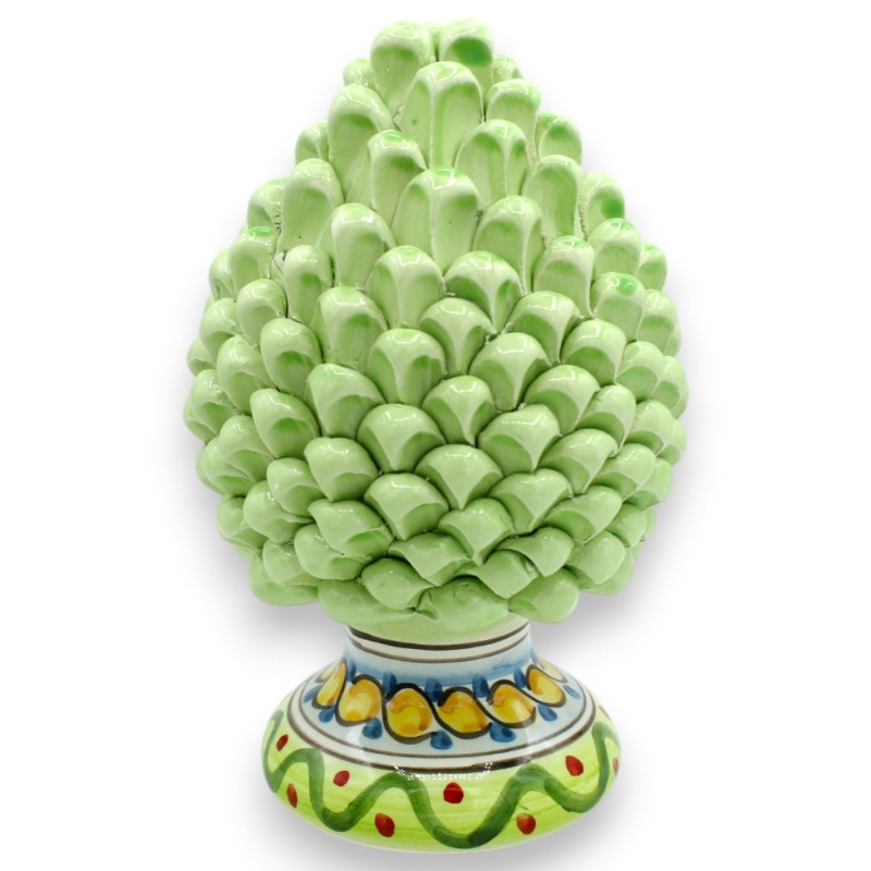 Pigna Siciliana ceramica Caltagirone, h 20 / 22 cm ca. (1Unità) Verde chiaro, con gambo decoro casuale - 