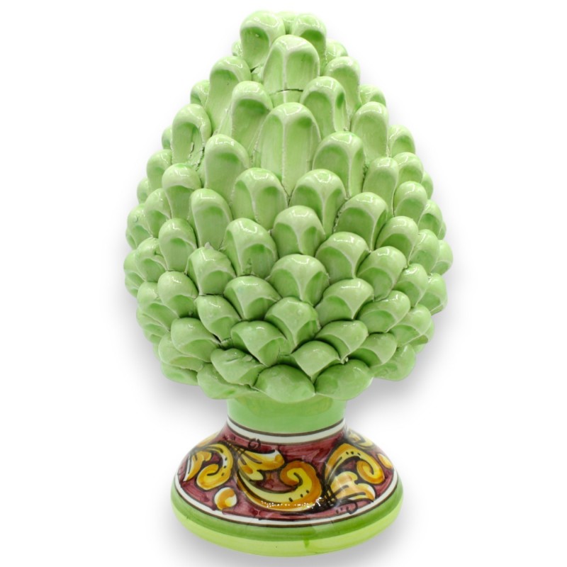 Pigna Siciliana ceramica Caltagirone, h 20 / 22 cm ca. (1Unità) Verde chiaro, con gambo decoro casuale - 