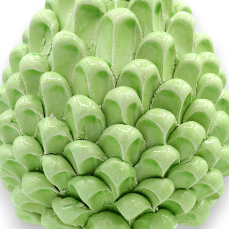 Pigna Siciliana ceramica Caltagirone, h 20 / 22 cm ca. (1Unità) Verde chiaro, con gambo decoro casuale - 