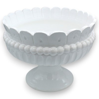 Fruit bowl centerpiece, in fine ceramic - Ø 30 cm approx. White, crown and grooves - 