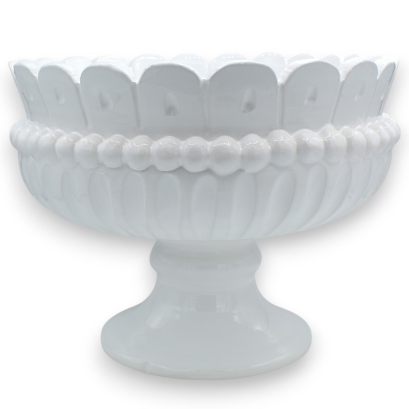 Coupe à fruits de centre, en céramique fine - Ø 30 cm environ. Blanche, couronne et rainures. - 