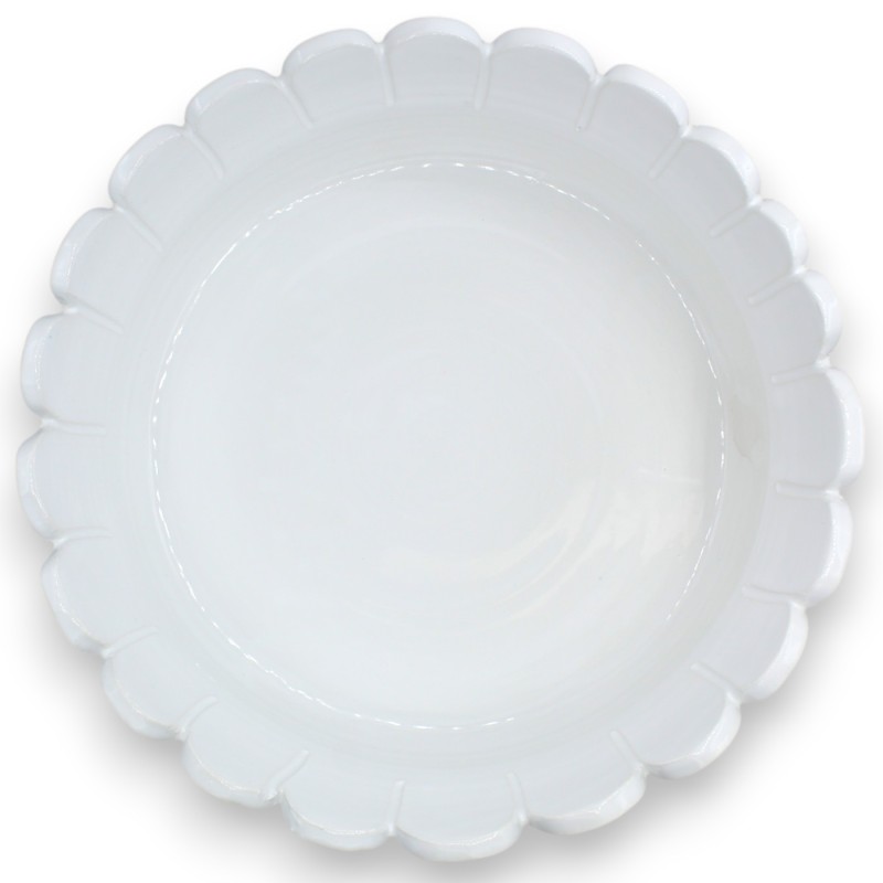 Coupe à fruits de centre, en céramique fine - Ø 30 cm environ. Blanche, couronne et rainures. - 