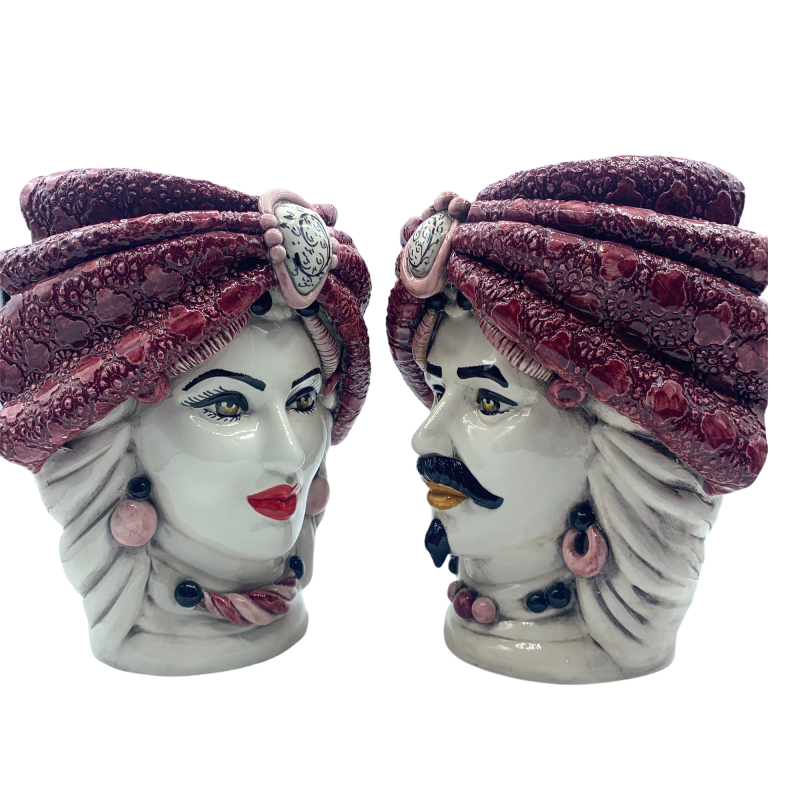Paar Caltagirone met turban Height Approx. 27 - 