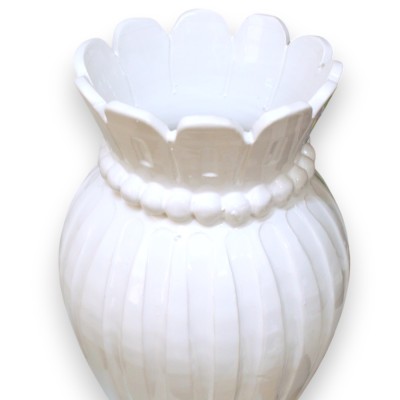 Jarrón Corona con ranuras, cerámica fina, aprox. 47 x 22 cm. Blanco. - 