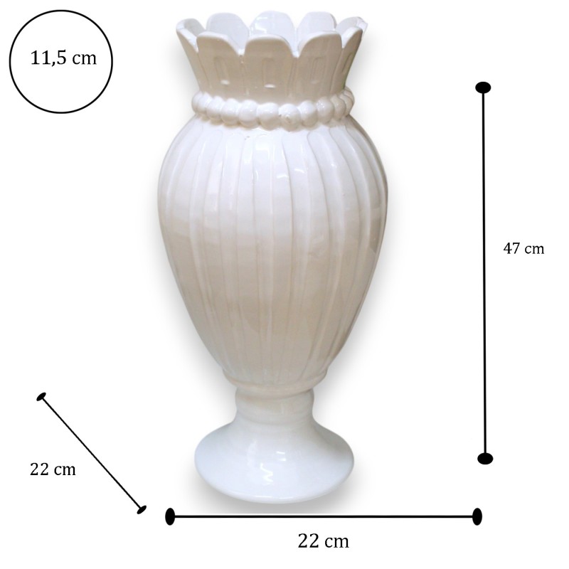 Vaso Corona com ranhuras, cerâmica fina, aprox. 47 x 22 cm. Branco - 