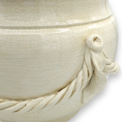 Cachepot Plant Pot with Rope, Made of High-Quality Ceramic, Approx. Ø 30 x H 27 cm. Antique White - 