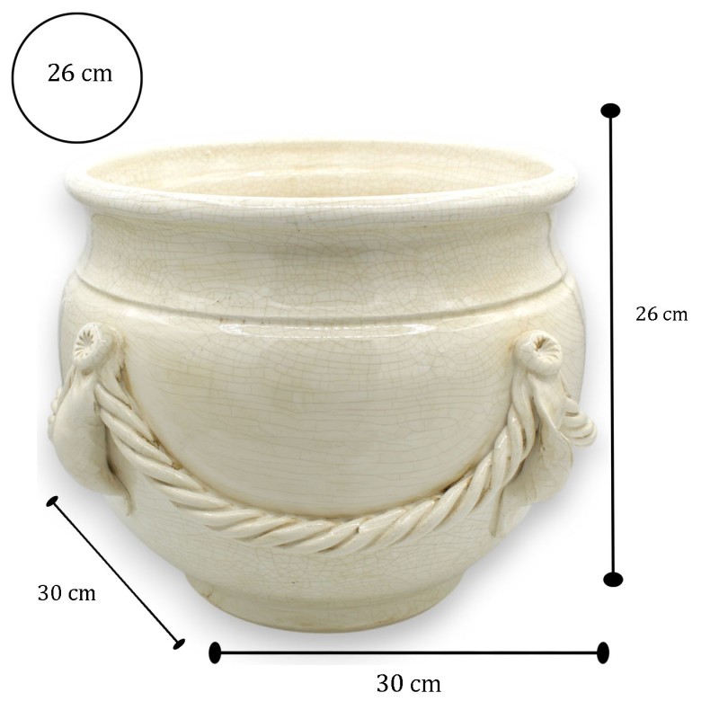 Vaso para plantas Cachepot com corda, feito de cerâmica de alta qualidade, aprox. Ø 30 x A 27 cm. Branco antigo - 