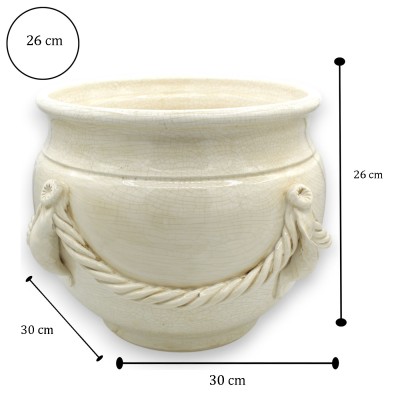 Vaso para plantas Cachepot com corda, feito de cerâmica de alta qualidade, aprox. Ø 30 x A 27 cm. Branco antigo - 