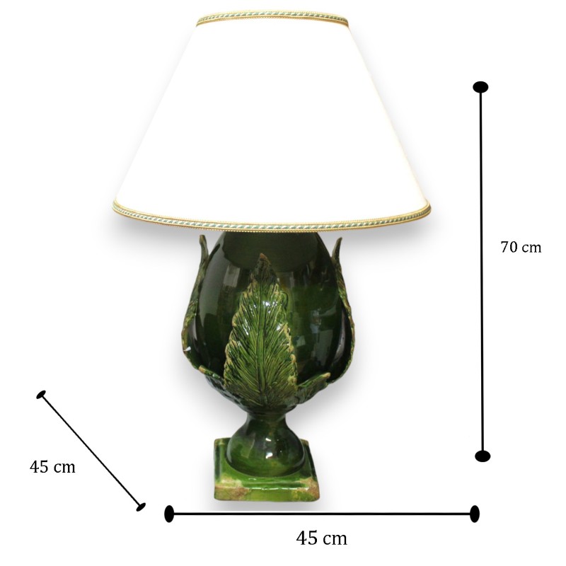 Lume Pumo in pregiata ceramica, h 70 x 45 cm ca. Verde con effetto anticato - 
