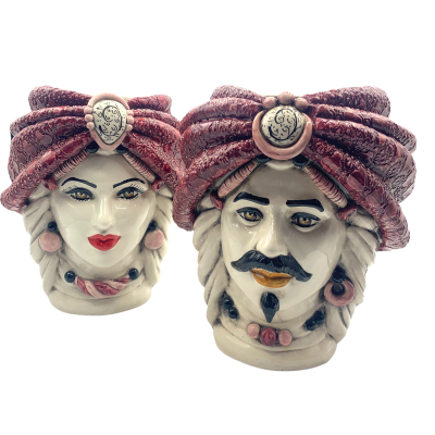 Paar Caltagirone met turban Height Approx. 27 - 
