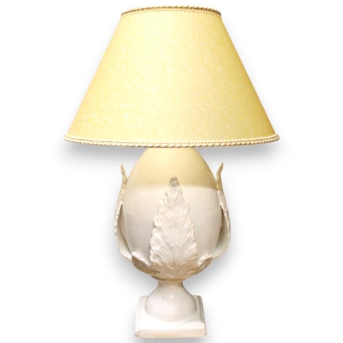 Lampe Pumo en céramique fine, h 70 x 45 cm environ. Émail blanc brillant - 