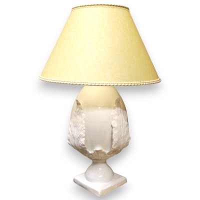 Pumo-Lampe aus feiner Keramik, H 70 x 45 cm ca. Glänzend weiße Emaille - 