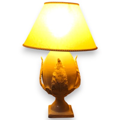 Pumo-Lampe aus feiner Keramik, H 70 x 45 cm ca. Glänzend weiße Emaille - 