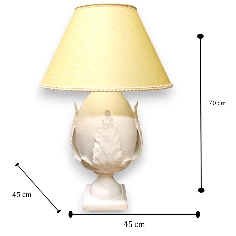 Pumo-Lampe aus feiner Keramik, H 70 x 45 cm ca. Glänzend weiße Emaille - 