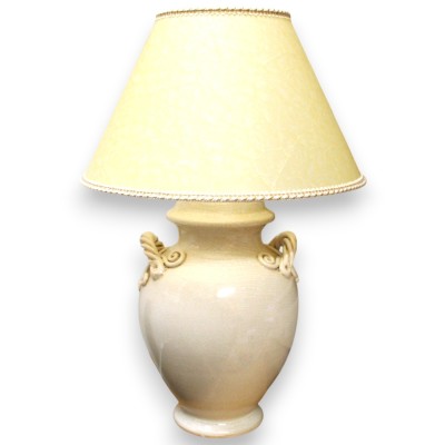 Laterne mit Corda-Griffen aus edler Keramik, ca. 70 cm hoch. Antikweiß, Craquelé-Effekt. - 