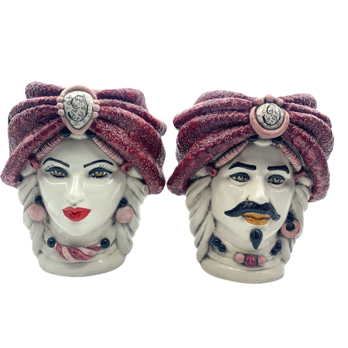 Paar Caltagirone met turban Height Approx. 27