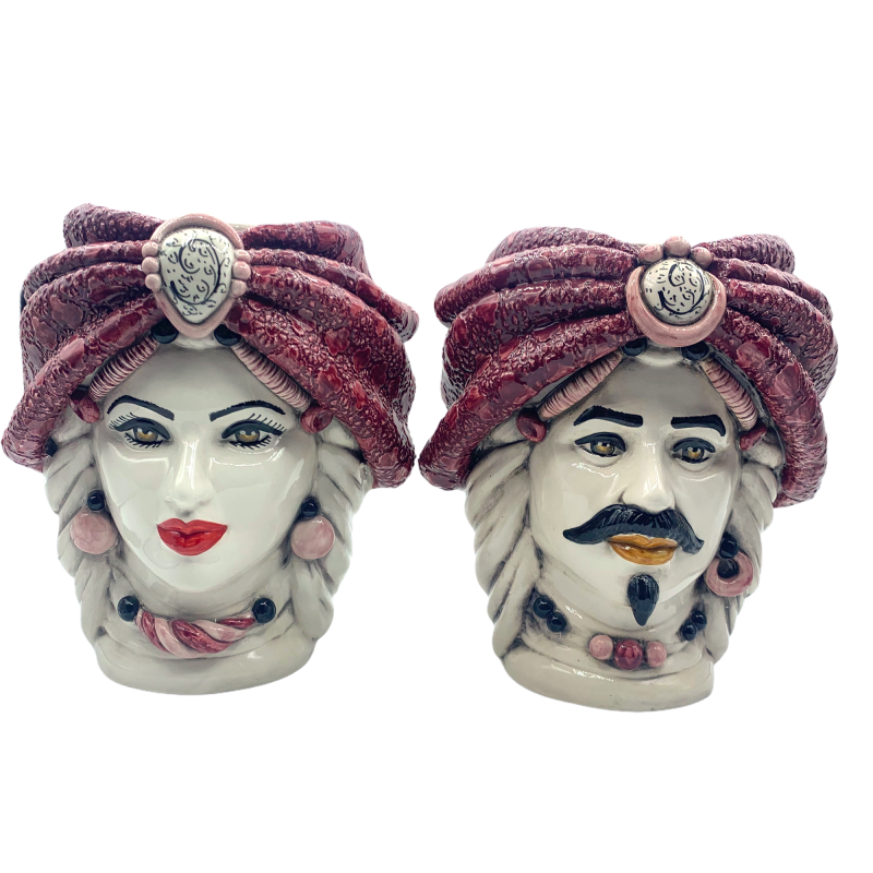 Paar Caltagirone met turban Height Approx. 27 - 