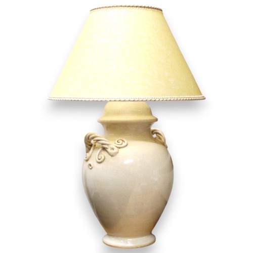 Lantern with Corda handles in fine ceramic, approx. 70 cm high. Antique white, crackle effect. -  2