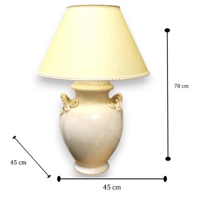 Laterne mit Corda-Griffen aus edler Keramik, ca. 70 cm hoch. Antikweiß, Craquelé-Effekt. - 