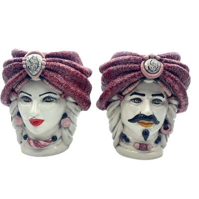 Paar Caltagirone met turban Height Approx. 27 - 