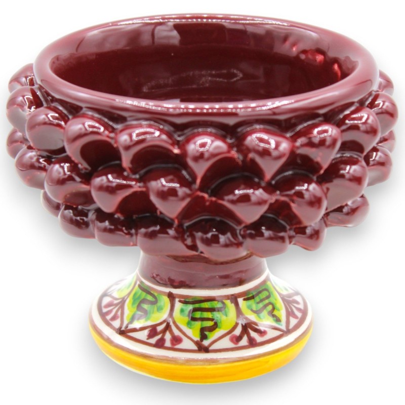 Jarrón de cerámica de Caltagirone con forma de media piña, Ø 12 x 9 cm aprox. (1 unidad) Burdeos, decoración aleatoria d