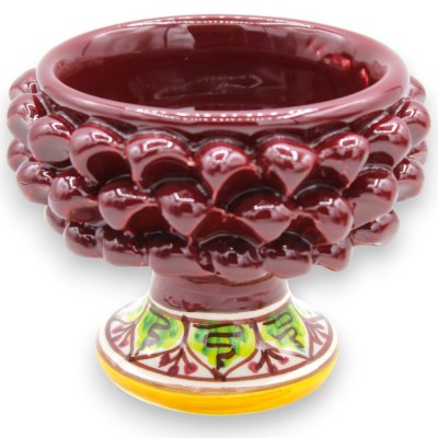 Caltagirone ceramic half pine cone vase, Ø 12 x 9 cm approx. (1 unit) Bordeaux, random stem decoration - 