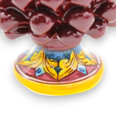 Caltagirone ceramic half pine cone vase, Ø 12 x 9 cm approx. (1 unit) Bordeaux, random stem decoration - 