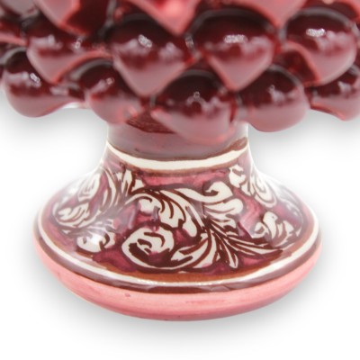 Caltagirone ceramic half pine cone vase, Ø 12 x 9 cm approx. (1 unit) Bordeaux, random stem decoration - 