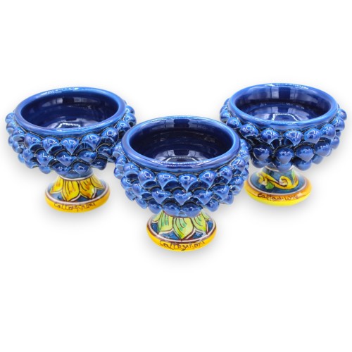 Caltagirone keramische halve dennenappelvaas, Ø 12 x 9 cm ca. (1 stuk) Antiekblauw, willekeurige stengeldecoratie - 