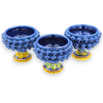 Vaso de cerâmica Caltagirone com meia pinha, Ø 12 x 9 cm aprox. (1 unidade) Azul antigo, decoração com haste aleatória -
