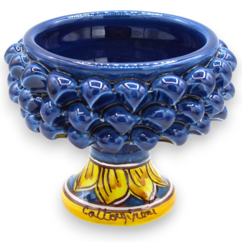 Jarrón de cerámica de Caltagirone con forma de media piña, Ø 12 x 9 cm aprox. (1 unidad) Azul antiguo, decoración aleato