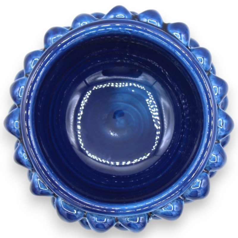 Vaso de cerâmica Caltagirone com meia pinha, Ø 12 x 9 cm aprox. (1 unidade) Azul antigo, decoração com haste aleatória -