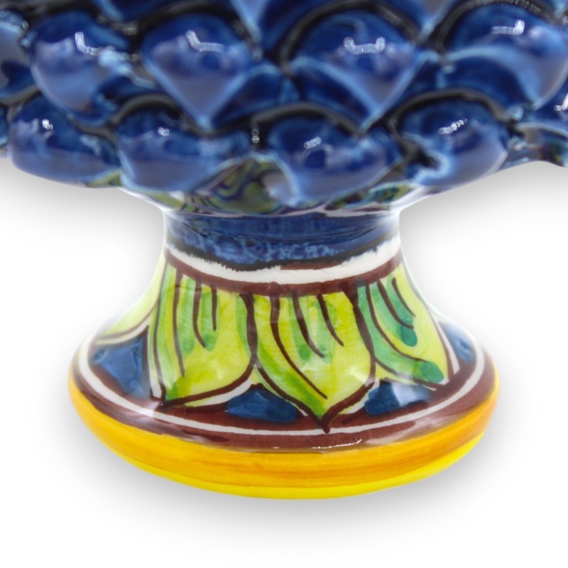 Jarrón de cerámica de Caltagirone con forma de media piña, Ø 12 x 9 cm aprox. (1 unidad) Azul antiguo, decoración aleato