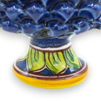 Vaso de cerâmica Caltagirone com meia pinha, Ø 12 x 9 cm aprox. (1 unidade) Azul antigo, decoração com haste aleatória -