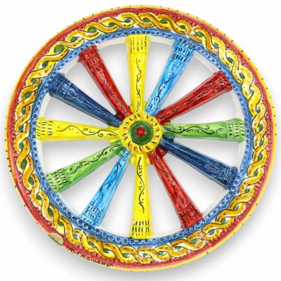 Siciliaans karrenwiel, Caltagirone keramiek, Ø 34 cm ca. Veelkleurige, gevlochten decoratie - 