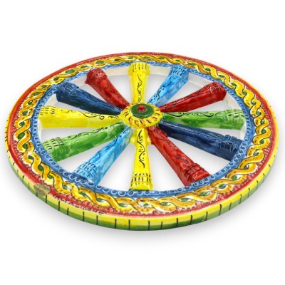 Siciliaans karrenwiel, Caltagirone keramiek, Ø 34 cm ca. Veelkleurige, gevlochten decoratie - 