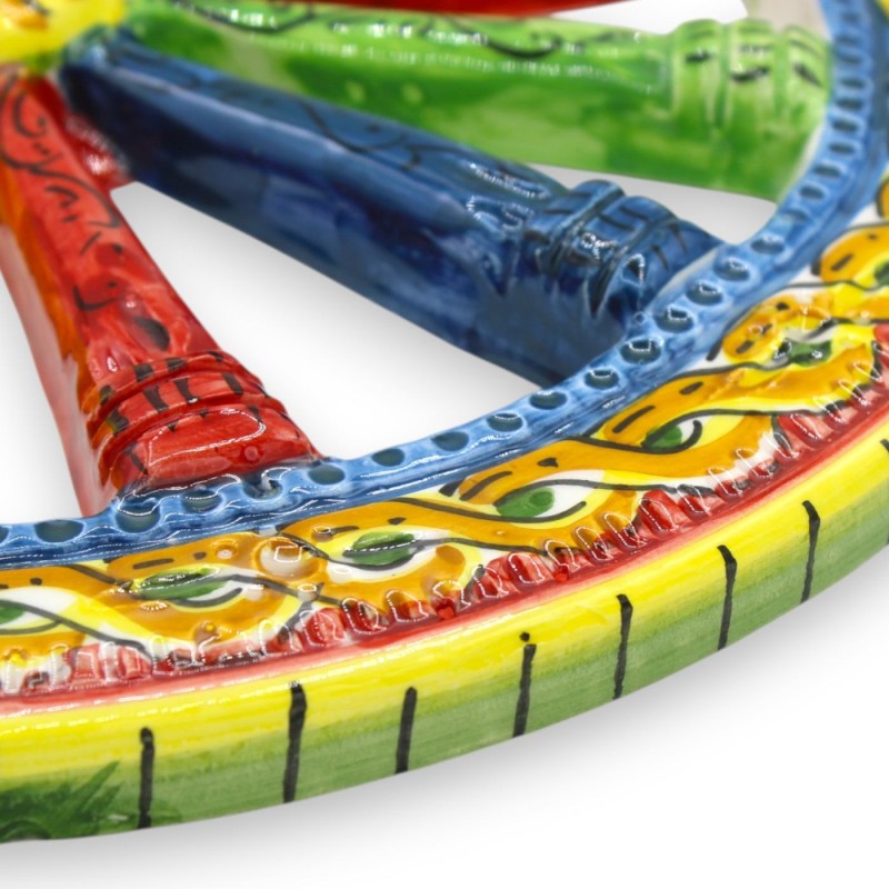 Siciliaans karrenwiel, Caltagirone keramiek, Ø 34 cm ca. Veelkleurige, gevlochten decoratie - 
