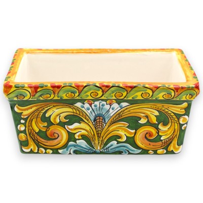 Rechteckige Vase, Caltagirone-Keramik, verschiedene Größenoptionen – (1 Einheit) Barockdekor und Blume, grüner Hintergru
