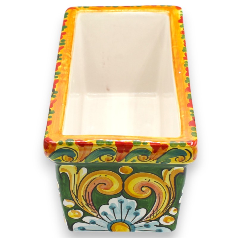 Rektangulär vas, Caltagirone keramik, Olika storlekar - (1 enhet) Barockdekoration och blomma, grön bakgrund - 