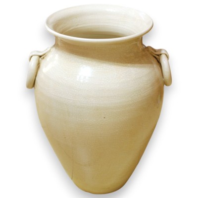 Paragüero grande, blanco antiguo, h 50 x Ø 38 cm aprox. con asas de aro, efecto craquelado. - 