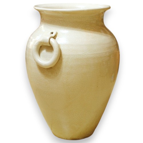 Grote paraplubak, antiekwit, h 50 x Ø 38 cm ca. met ringgrepen, craquelé-effect -  2