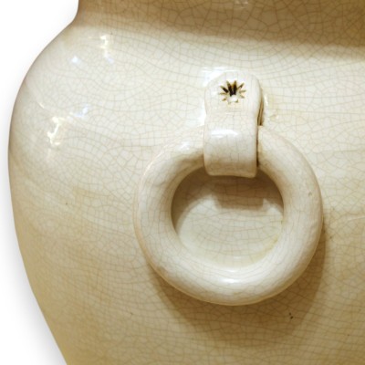 Grande Giara portaombrelli, Bianco Antico, h 50 x Ø 38 cm ca. con Manici ad anello, effetto craquele - 