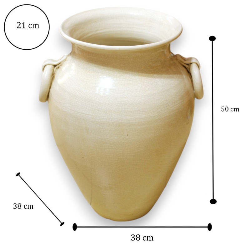 Paragüero grande, blanco antiguo, h 50 x Ø 38 cm aprox. con asas de aro, efecto craquelado. - 