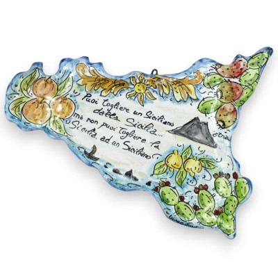 Sicilia, cerámica de Caltagirone, con frase masculina o femenina, en varios tamaños (1 unidad) decorada con elementos si