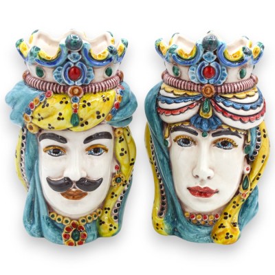 Teste di moro Siciliane Normanne (coppia) h 18 cm ca. ceramica Caltagirone MD12 - 